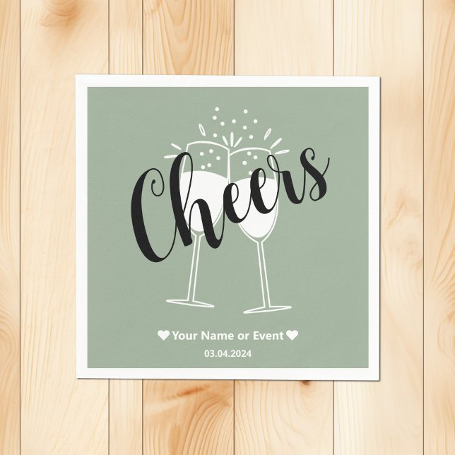 Trend Colour Soft Sage Cheers Paper Napkins (Creator Uploaded)