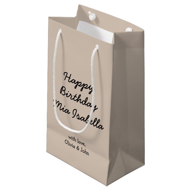 Trend Colour Soft Taupe Custom Small Gift Bag (Front Angled)
