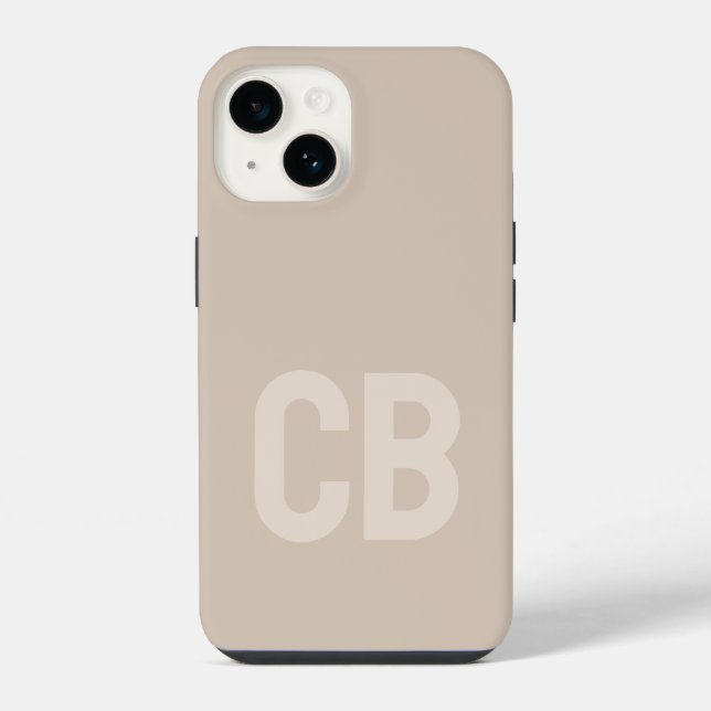 Trend Colour Soft Taupe Minimalist Monogram iPhone Case (Back)