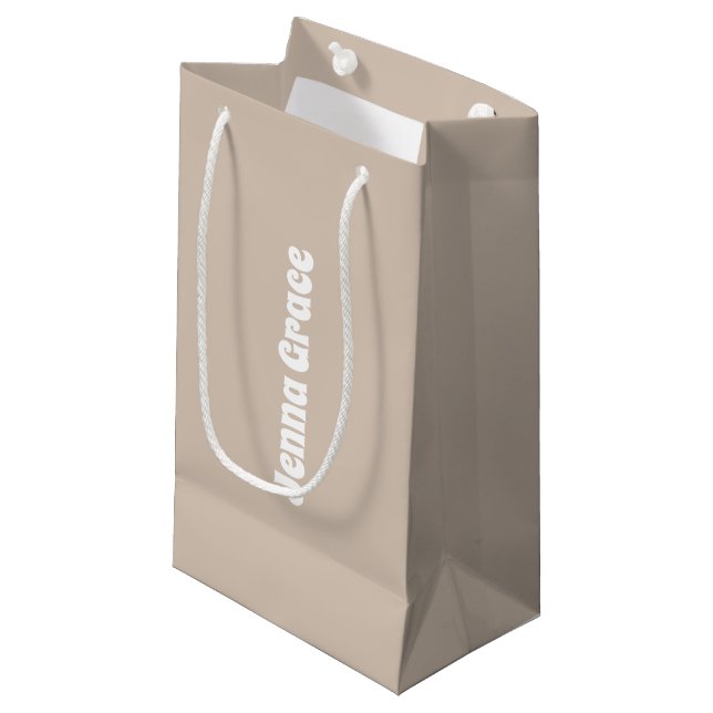 Trend Colour - Soft Taupe Small Name Gift Bag (Front Angled)