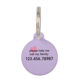 Trend Colour Soft Violet Help Pet ID Tag