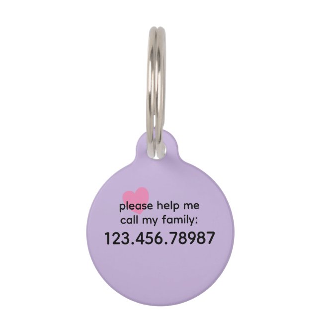 Trend Colour Soft Violet Help Pet ID Tag (Back)