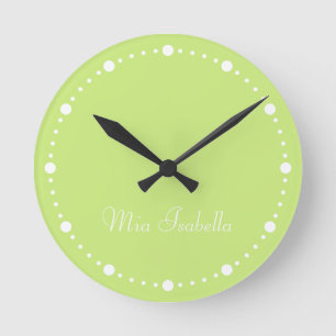 Trend Colour Spring Green White Dots Round Clock