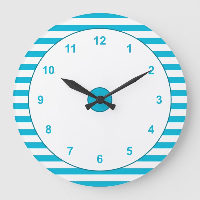 Trend Colour - Vivid Cyan Round Clock With Numbers (Front)