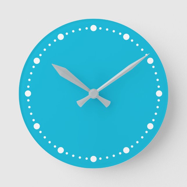 Trend Colour - Vivid Cyan White Dots Round Clock (Front)