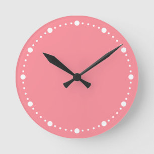 Trend Colour Watermelon Pink White Dots Round Cloc Clock