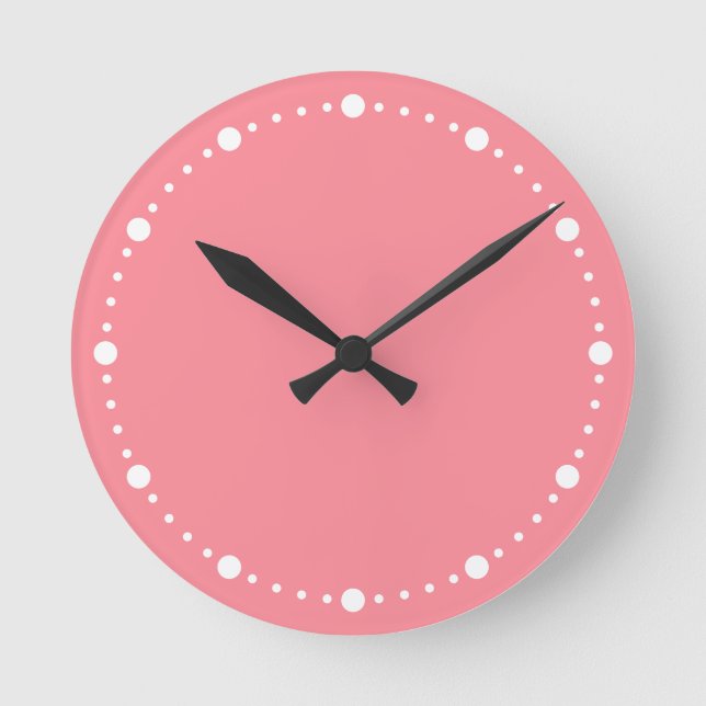 Trend Colour Watermelon Pink White Dots Round Cloc Round Clock (Front)
