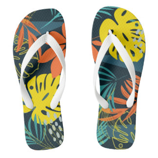 Trend Colourful Tropical Leaves Plants Blue Flip Flops