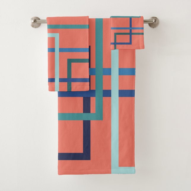 Trend colours Pantone 2019 blue and green squares. Bath Towel Set (Insitu)