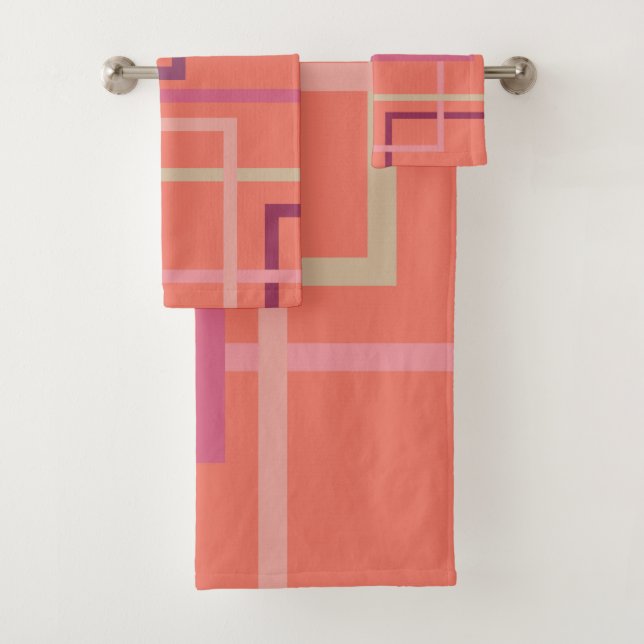 Trend colours Pantone 2019 pink and purple squares Bath Towel Set (Insitu)