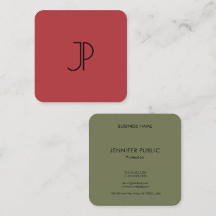 Trend Colours Red And Green Monogram Initial Square Business Card