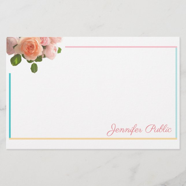 Trend Colours Watercolor Roses Hand Script Templat Stationery (Front)