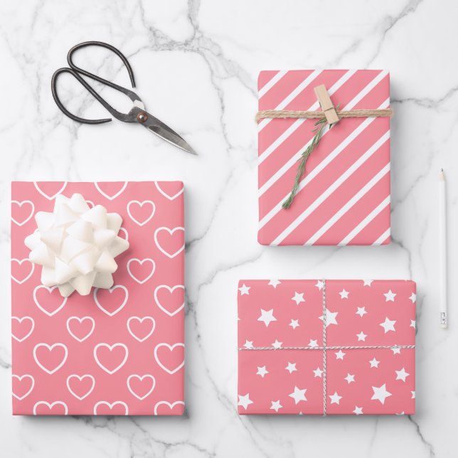 Trend Colours - Watermelon Pink Colour - Pattern Wrapping Paper Sheet (Front)