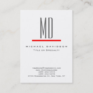 Trend Grey Monogram White Red Chubby Business Card