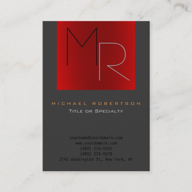 Trend gris rouge Unique Monogramme Carte de visite (Devant)