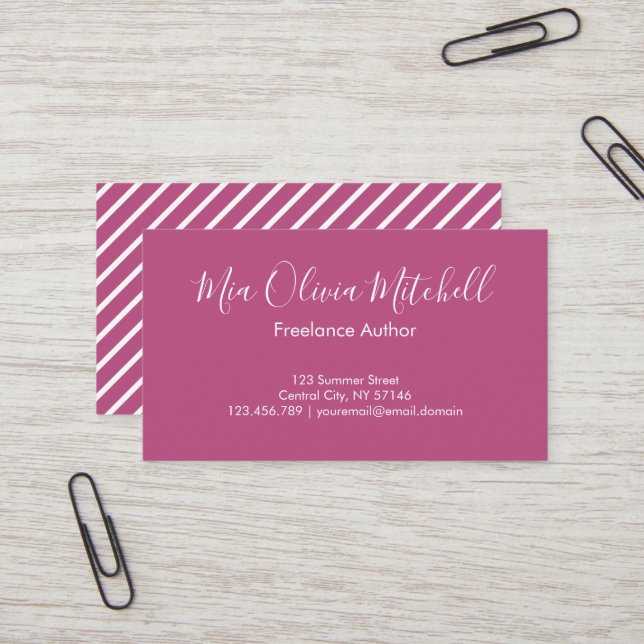 Trend Pink Purple Berry Minimalist Business Card (Front/Back In Situ)