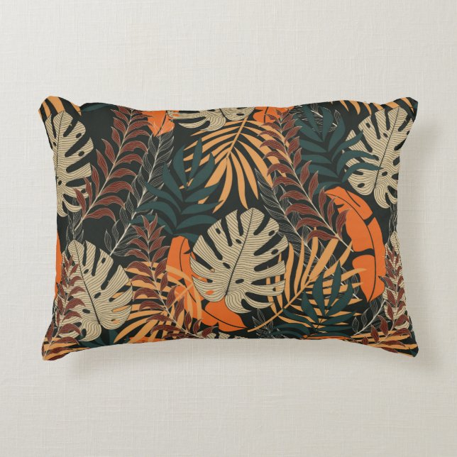 Trend seamless tropical pattern with bright orange accent pillow (Front)