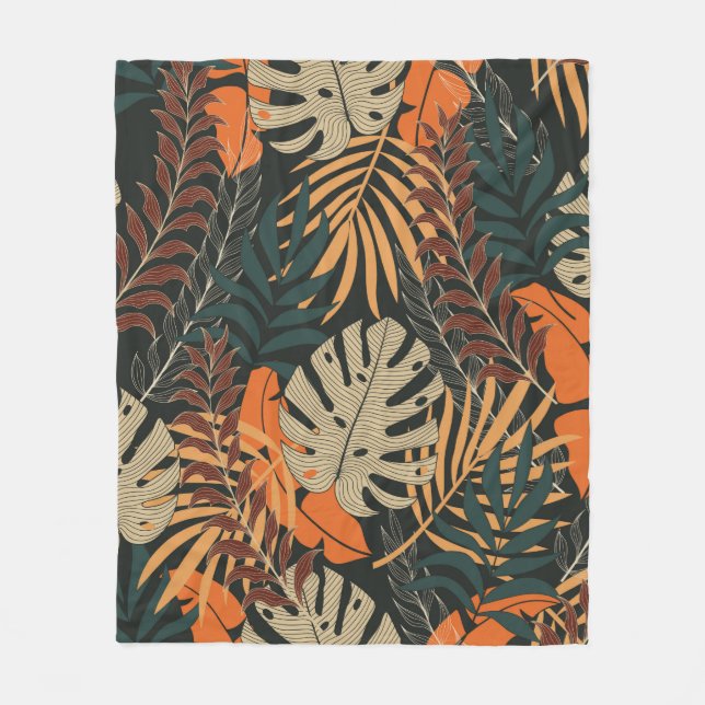 Trend seamless tropical pattern with bright orange fleece blanket (Front)