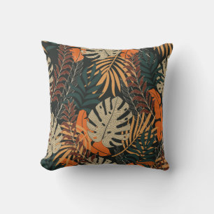Trend seamless tropical pattern with bright orange throw pillow