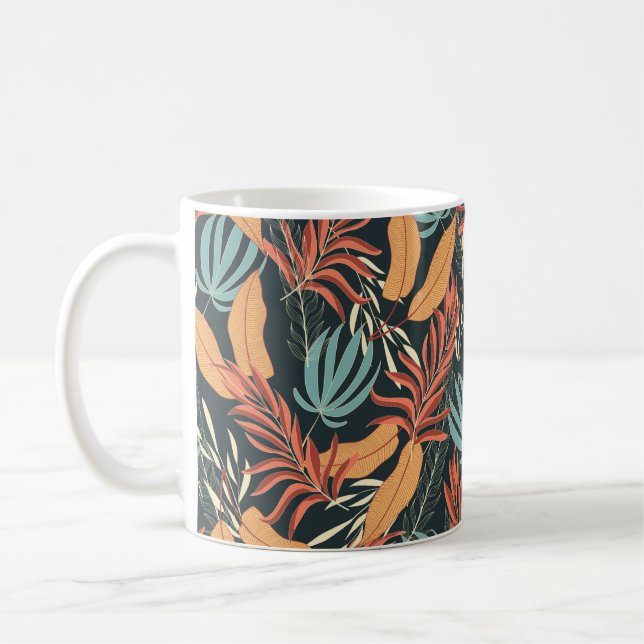Trend seamless tropical pattern with bright yellow coffee mug (Left)