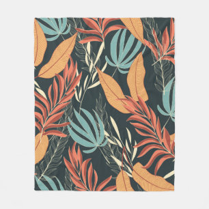 Trend seamless tropical pattern with bright yellow fleece blanket