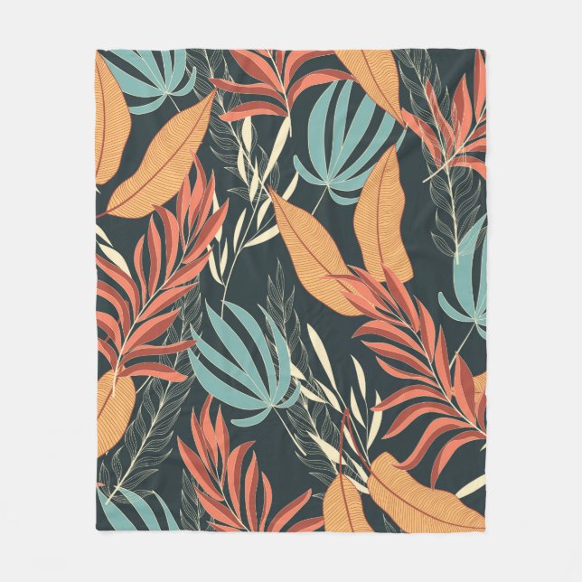 Trend seamless tropical pattern with bright yellow fleece blanket (Front)