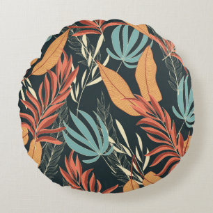 Trend seamless tropical pattern with bright yellow round pillow