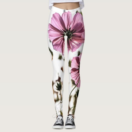 Trend-Setters Pink and White Floral Style Leggings