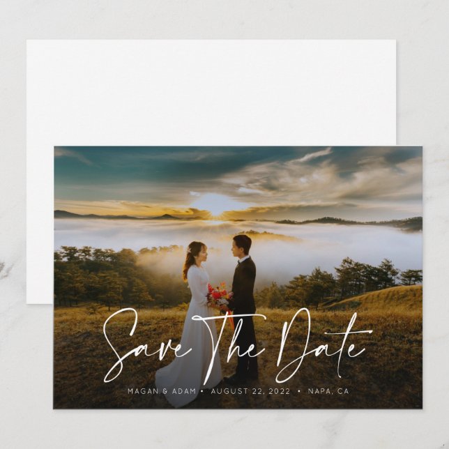 Trend Stylish Calligraphy with photo Save the date (Front/Back)