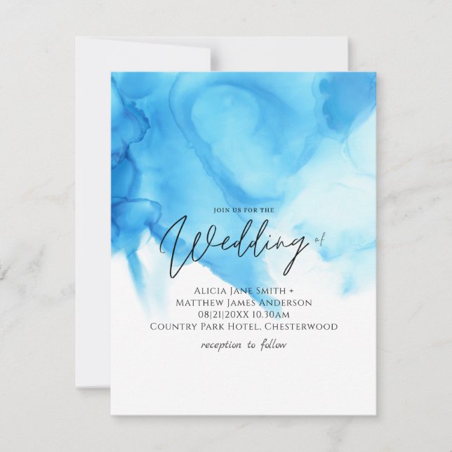 Trending Aqua Blue Watercolor Wash Wedding (Front)