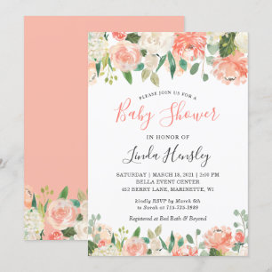 Trending Coral and Peach Floral Baby Shower Invitation