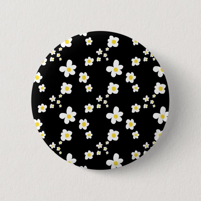 Trending daisy pattern black yellow white, modern 2 inch round button (Front)
