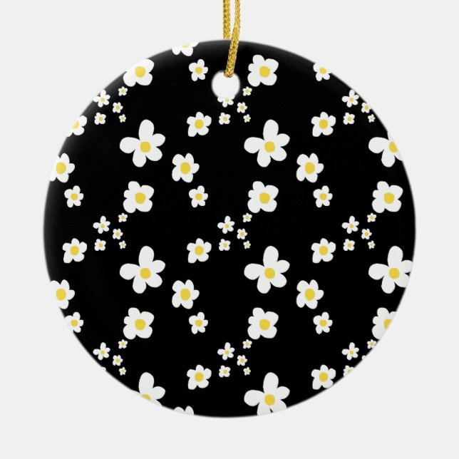 Trending daisy pattern black yellow white, modern ceramic ornament (Front)