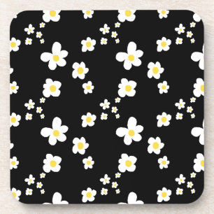 Trending daisy pattern black yellow white, modern coaster
