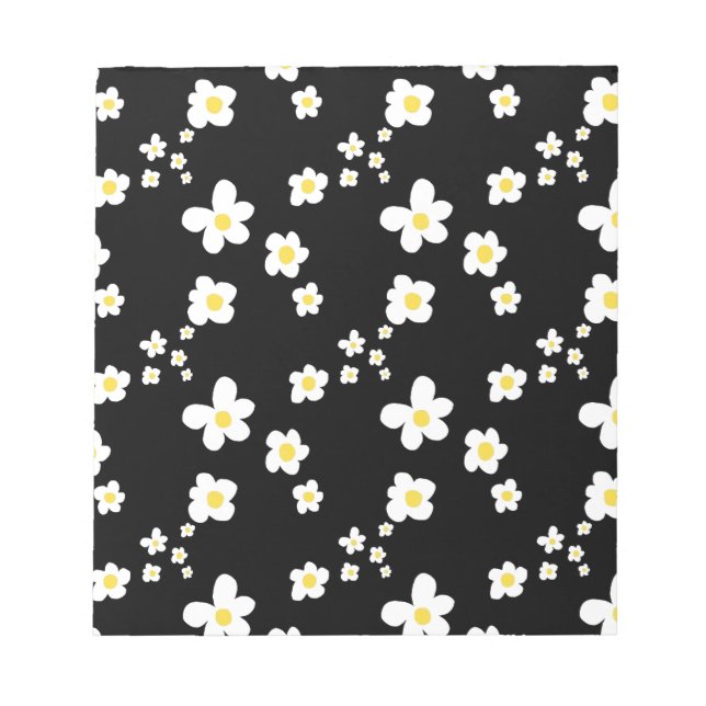 Trending daisy pattern black yellow white, modern notepad (Front)