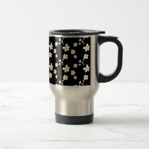 Trending daisy pattern black yellow white, modern travel mug