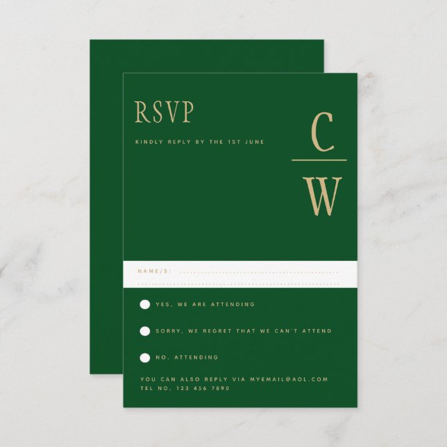 Trending Emerald Green Gold Wedding RSVP (Devant / Derrière)