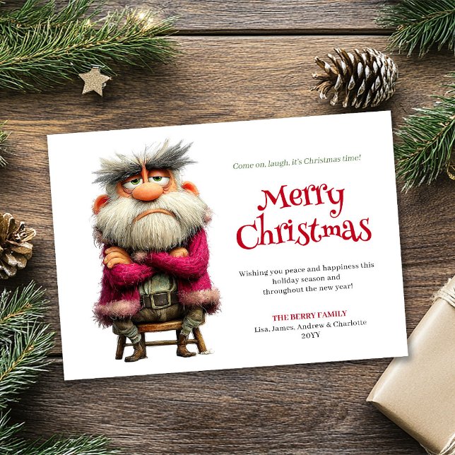 Trending funny grumpy Santa editable greeting card (Grumpy Santa editable funny digital Christmas card fun)