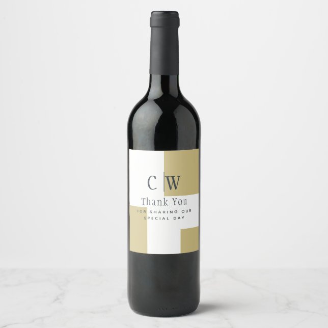 Trending Gold White Wedding Thank You Table Wine Label (Front)