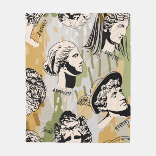 Trending Greek Gods Art Portrait Seamless Pattern. Fleece Blanket