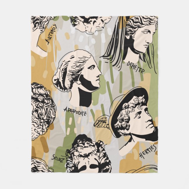 Trending Greek Gods Art Portrait Seamless Pattern. Fleece Blanket (Front)