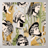Trending Greek Gods Art Portrait Seamless Pattern.