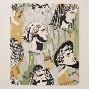Trending Greek Gods Art Portrait Seamless Pattern. Sherpa Blanket