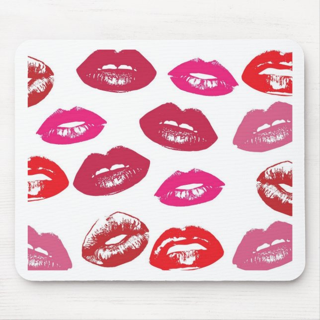 Trending Kisses pattern luscious pink lips mwah! Mouse Pad (Front)
