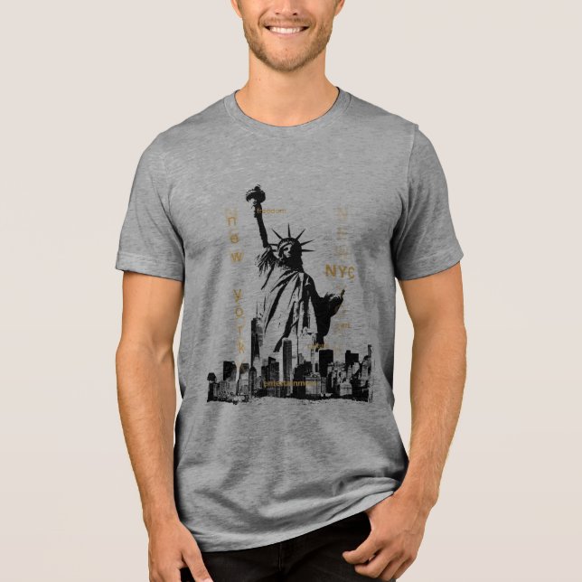 Trending Liberty Statue Nyc Mens Short Sleeve Grey Tri-Blend Shirt (Front)