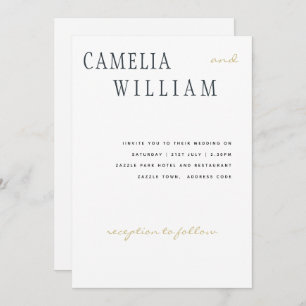 Trending Modern Wedding Midnight Blue Gold Text Invitation