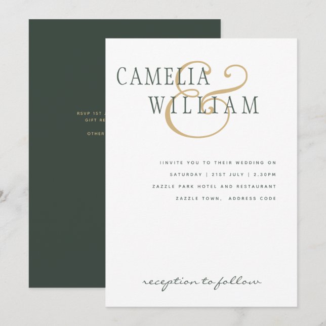 Trending Modern Wedding Moss Green Gold Invitation (Front/Back)