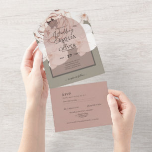 Trending MOSS BLUSH WEDDING Sage Dusty Pink All In One Invitation