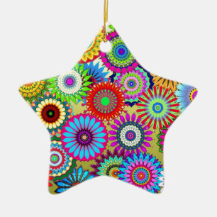 Trending Psychadelic Flower Power Print Accessory Ceramic Ornament