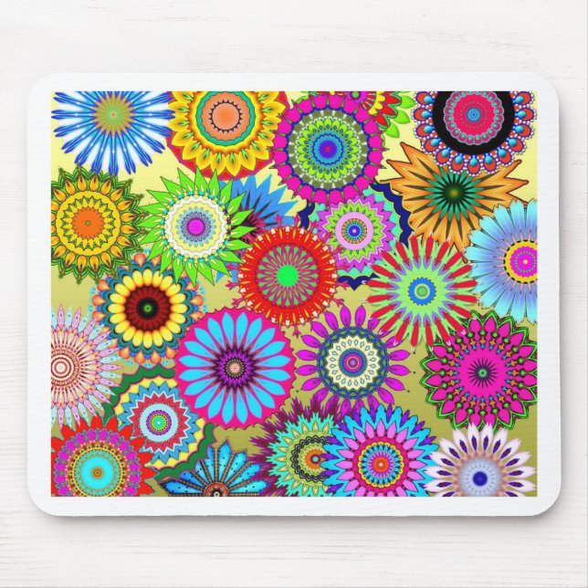 Trending Psychadelic Flower Power Print Accessory Mouse Pad (Front)